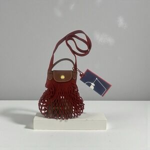 NEW Longchamp Le Pliage Filet XS Crossbody Woven Bag Color Aka-ju (red/brown)